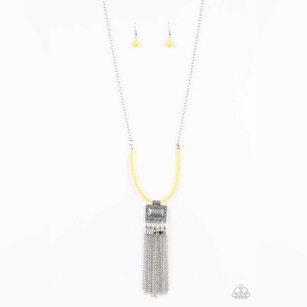 Paparazzi "Mayan Masquerade" yellow beaded necklace and earring set
